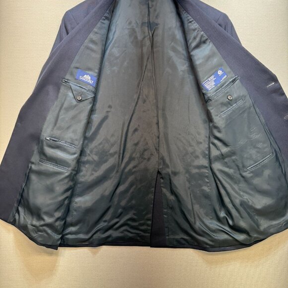 Stafford Men's Wool 2 Button Blazer Jacket Classic Fit Long Sleeve Size 46 Blue - Picture 6 of 11